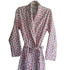 Garnet Hill  Women's Long 100% Cotton Flannel Robe 32390 Bird Pattern Size L